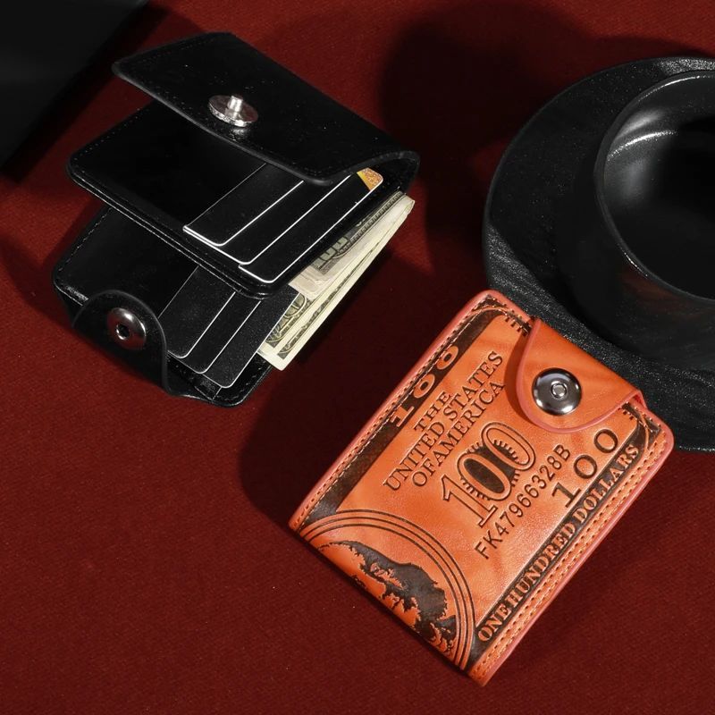 Mens Front Pocket Leather Wallet – 100 Dollar Bill Money Clip, 2 ช่อง, ป้องกัน RFID ความจุขนาดใหญ่