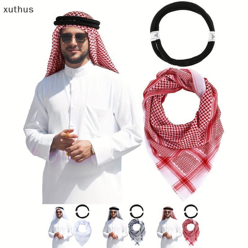XUT หมวกมุสลิมอาหรับ Keffiyeh ผ้าพันคอผ้าโพกหัวสําหรับชายมุสลิม祷告头巾伊斯兰头饰头巾