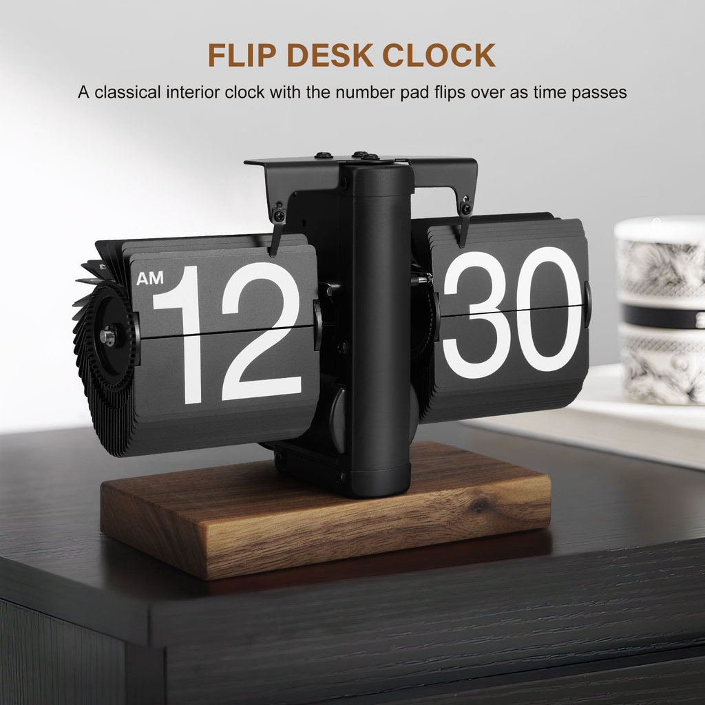 Nlnungsnnnckneck nicek comort combed ต้นฉบับโดย Yusat Retro Flip Clock - Flip Clock Vintage Desk Clock Digital Automatic Turning, แบตเตอรี่ดําเนินการ Mechanical Desk Clock, Bla