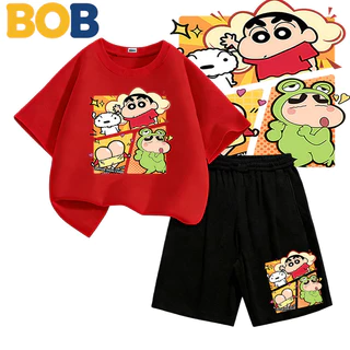 【จัดส่งไทย】2ชิ้น ชุดแฟชั่นเด็ก ชินจัง Shinchan ลายการ์ตูน NASA เสื้อยืดแขนสั้น+กางเกงขาสั้น สำหรับเด็กอายุ 1-14ปี#132