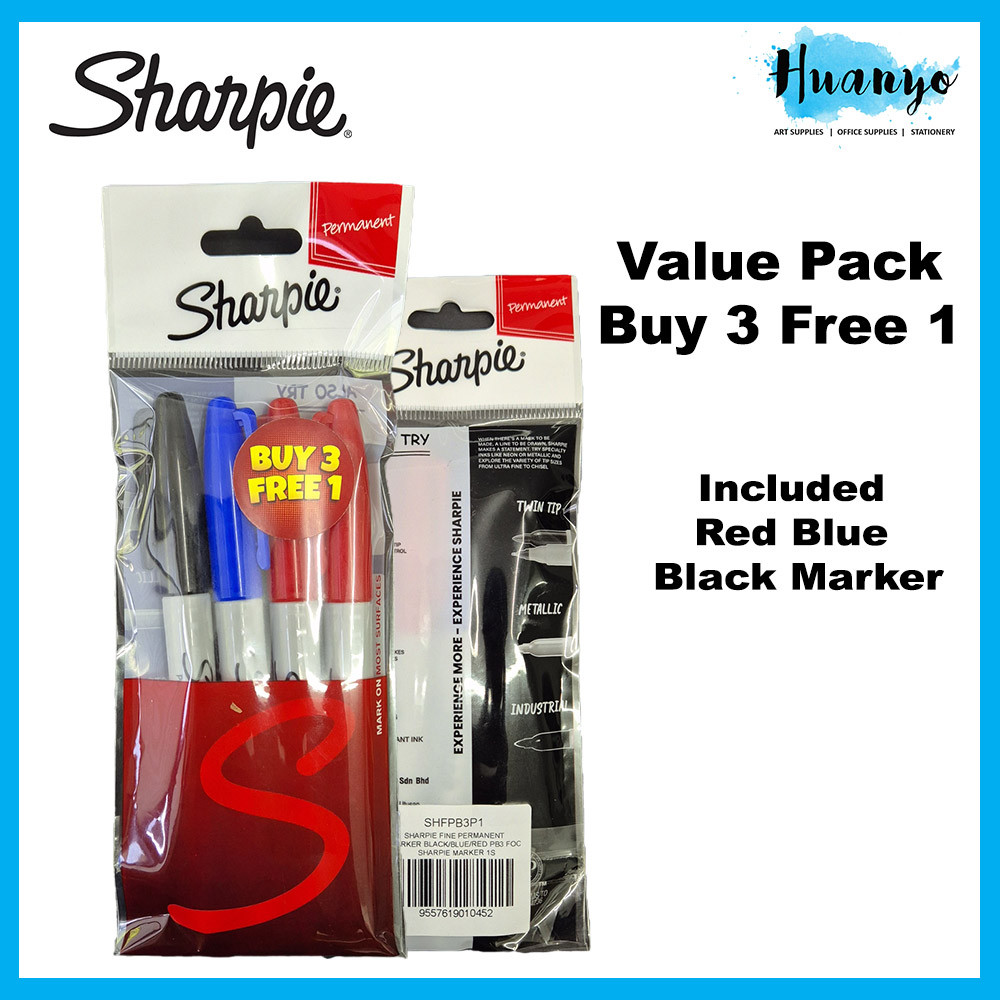 Sharpie Permanent Marker Value Pack (ซื้อ 3 แถม 1) (ดํา/น้ําเงิน/แดง) SHFPB3P1