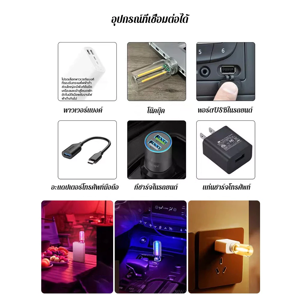 โคมไฟตั้งโต๊ะรูปขวดแก้วไร้สาย ควบคุมแบบสัมผัส Type-C thumbnail 5