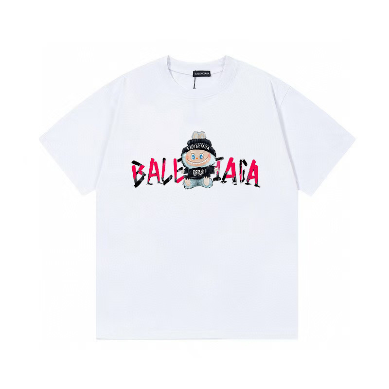 BALENCIAGA/BALENCIAGA คลาสสิกรอบคอแขนสั้นเสื้อยืดผู้ชายผู้หญิงสไตล์รอบคอธุรกิจหลวม Breathable หลวมขน