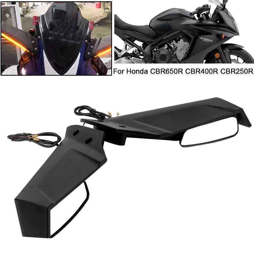 รถจักรยานยนต์ Fairing Winglet กระจกมองหลังพร้อมไฟเลี้ยว LED สำหรับ Honda CBR250R CBR300R CBR500R CBR