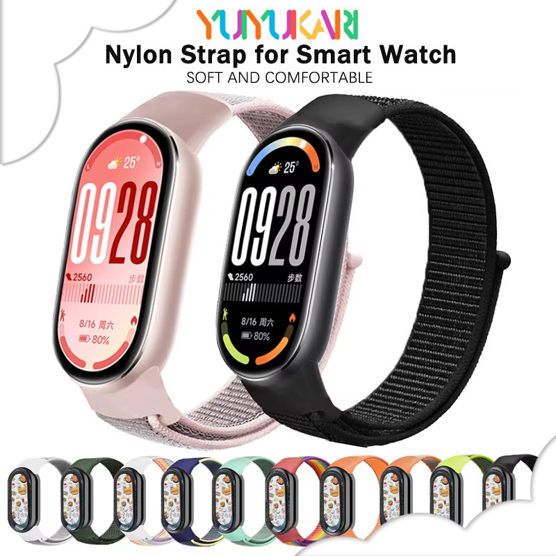 สายลูปไนลอนสำหรับ for Xiaomi Mi Band 10 9 8 NFC อุปกรณ์เสริมสายพานปรับได้สำหรับ for Smartwatch Miband 7 6 5 4 3