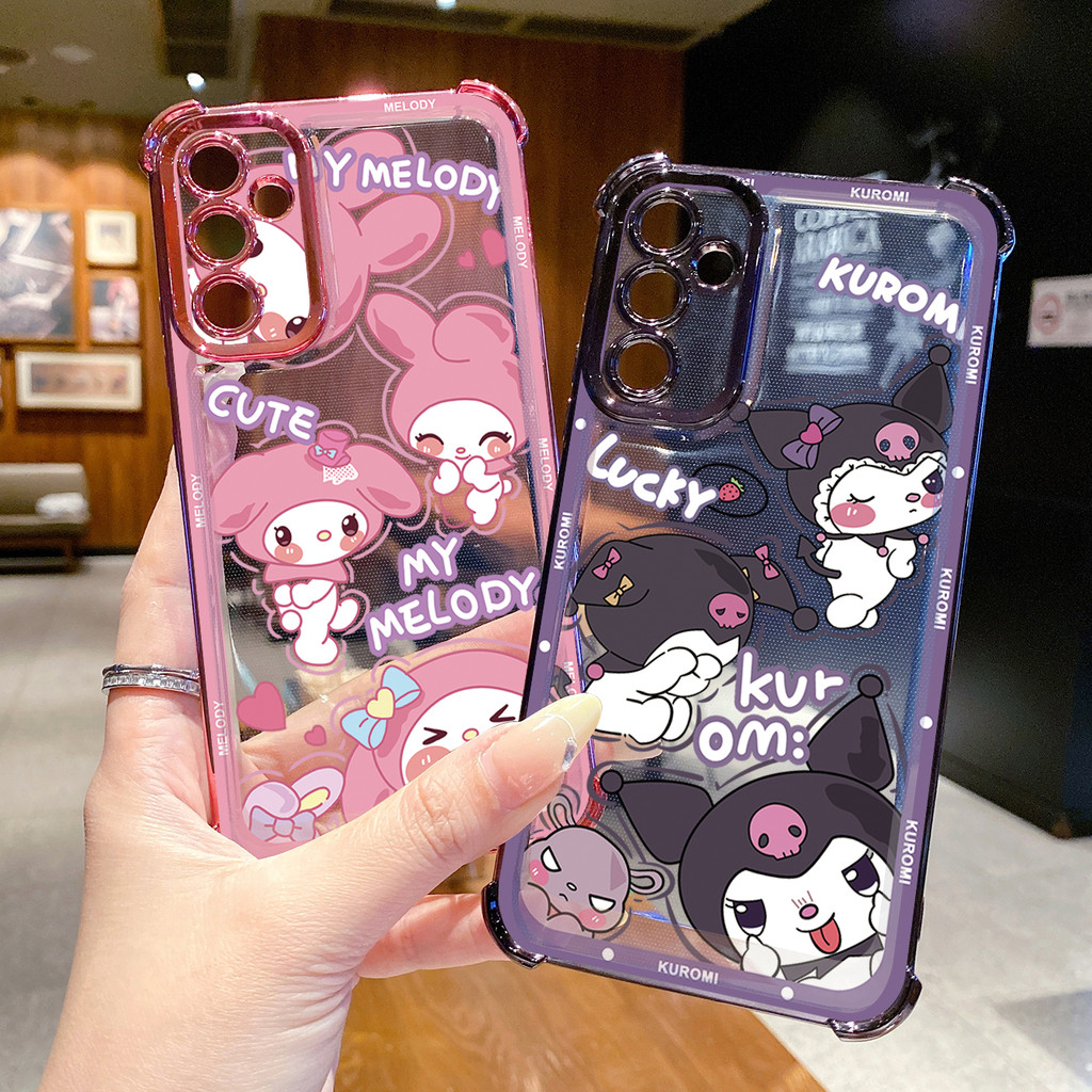 SAMSUNG เข้ากันได้กับSamsung Galaxy A17 A07 A15 A05 A35 A55 A14 A34 A56 A36 A06 A16 น่ารักMelody Kuromi ClearชุบกรณีAnti Drop Cover FD