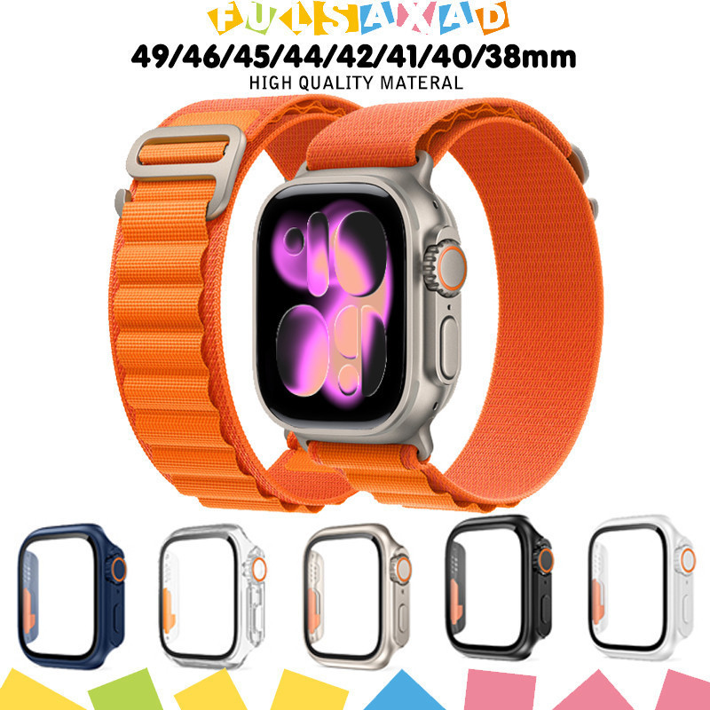 สายไนลอนหลองอัลไพน์ + กรณีพีซี for IWatch Apple Watch Series 11 10 9 8 7 SE 3 2 46 45 41 44 40 42 38มม