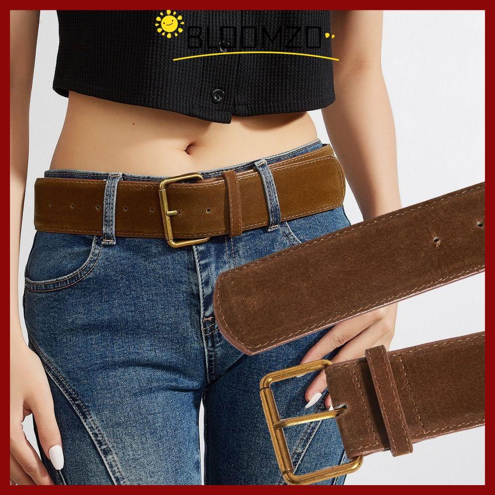 in stockBLOOMZO Pin Buckle Waistband,อเนกประสงค์ Casual Suede หนังเข็มขัดกว้าง, Retro อินเทรนด์หรูหราออกแบบกางเกงชุดเข็มขัดของขวัญ