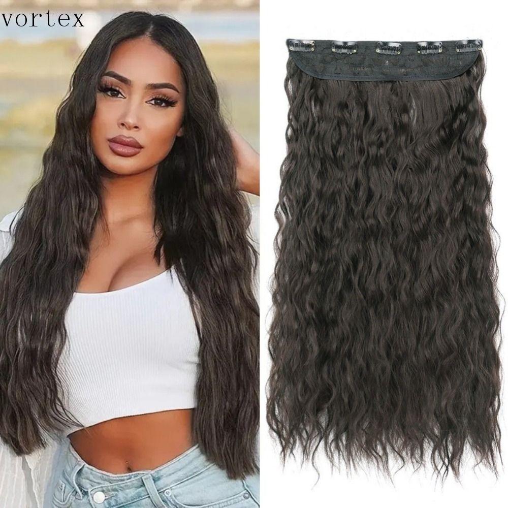 ผมปลอมหยิกยาว สีน้ำตาล เพิ่มปริมาณผม พร้อมคลิปifix 5 อัน