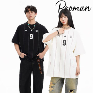 Men's loose T-shirt American retro Number 9 digital printing Japanese style street fashion splice