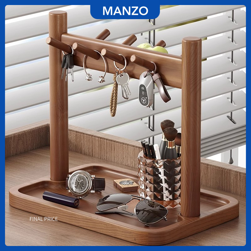 Entryway Storage Rack Key Holder ที่วางโต๊ะไม้สไตล์วินเทจสําหรับแว่นตาและนาฬิกา