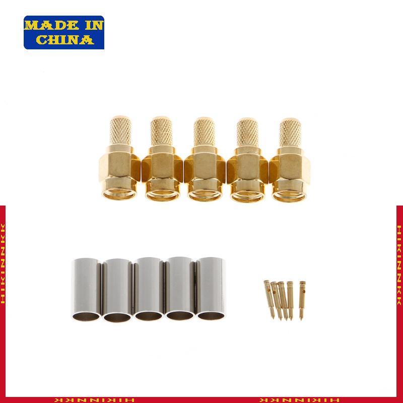 HIK 5 ชิ้น SMA ชายปลั๊ก RF Coaxial Connector Crimp สําหรับ RG58 RG142 RG400 LMR195 RG223