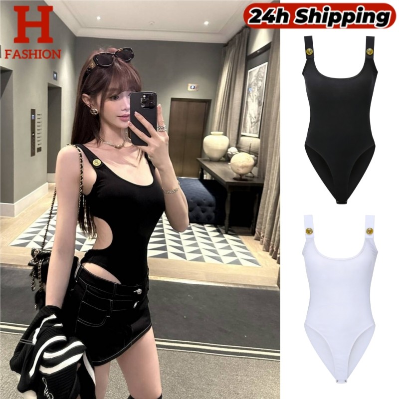 HOT 'พร้อมส่ง' เสื้อกล้ามบอดี้สูท แต่งอะไหล่ เว้าหลังเสริมฟองน้ำ มี2สี FY2915