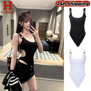 HOT 'พร้อมส่ง' เสื้อกล้ามบอดี้สูท แต่งอะไหล่ เว้าหลังเสริมฟอ…