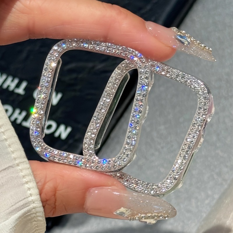 1 ชิ้น Ultra Hollow Out Hard PC Watch Case, Double Bling ฝาครอบคริสตัล Rhinestone กันชนป้องกันกรณี,ใช้งานร่วมกับ Apple Watch 38/40/41/42/44/45/46/49 มม.พร้อม Apple Watch