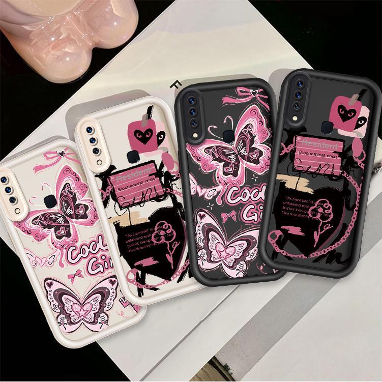 ปลอกคู่โทรศัพท์สําหรับ VIIVO Y17 Y15 Y12 Y12i Y11 2019 น่ารักการ์ตูนซิลิโคนสีชมพูผีเสื้อกันกระแทกกรณ