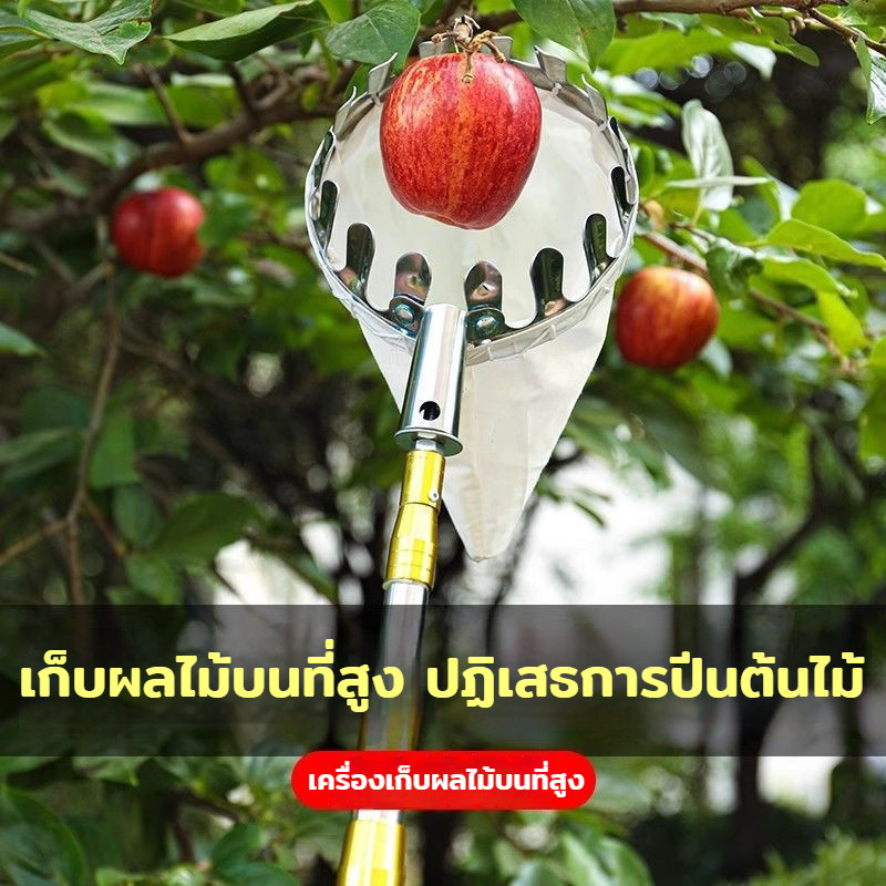 เครื่องเก็บผลไม้บนที่สูง ด้ามจับสำหรับเก็บผลไม้แบบยืดได้ ตะกร้อสอยผลไม้ พร้อมถุงเก็บ ปกป้องผลไม้