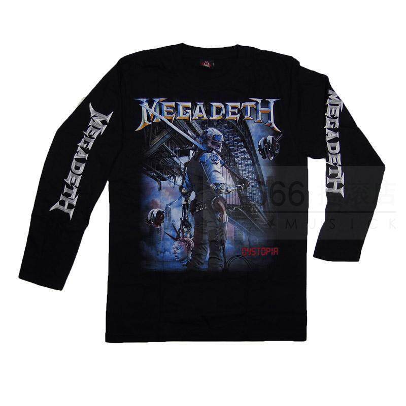 เสื้อยืดแขนยาวสำหรับผู้ชายจากแบรนด์ Megadeth แบบคอปก ลาย Dystopia
