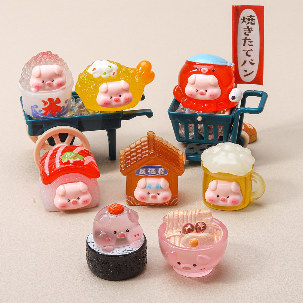8PCS Glow Food Piglet Sushi Fish 3D เรซิ่น Charms สําหรับ DIY (C-3)