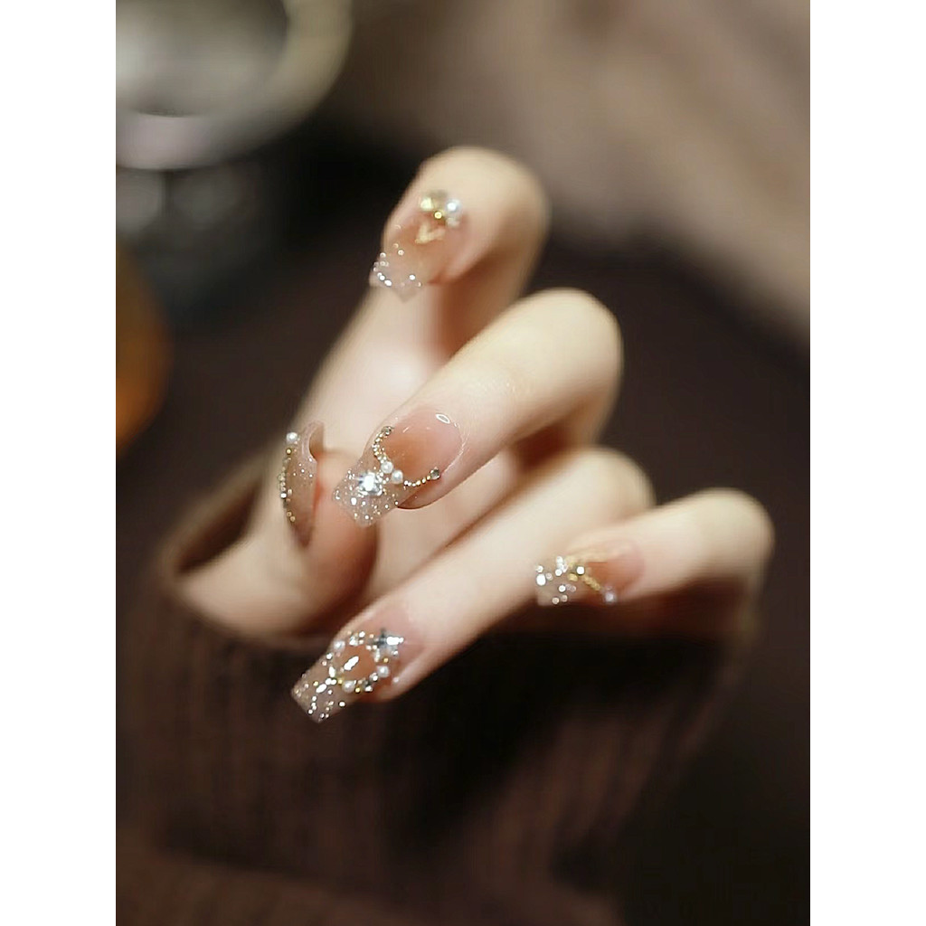 Waltz Nails Jade Fat Blush Classic Diamond Jelly Dirty Tea Steel Ball Retro Style Handmade Wear Nail