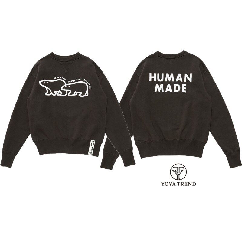 HUMAN MADE 21FW Two Polar Bears Letter LOGO ผู้ชายผู้หญิงรอบคอหลวมแขนยาวขนแกะซับเสื้อกันหนาว