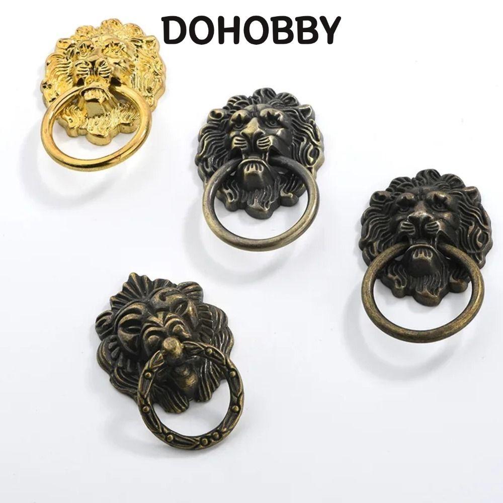 DOHOBBY ลูกบิดประตูฮาร์ดแวร์บ้าน มือจับประตูหัวสิงโตโบราณตกแต่งดึงโลหะผสมสังกะสีมัลติฟังก์ชั่ตู้ครัวจับ