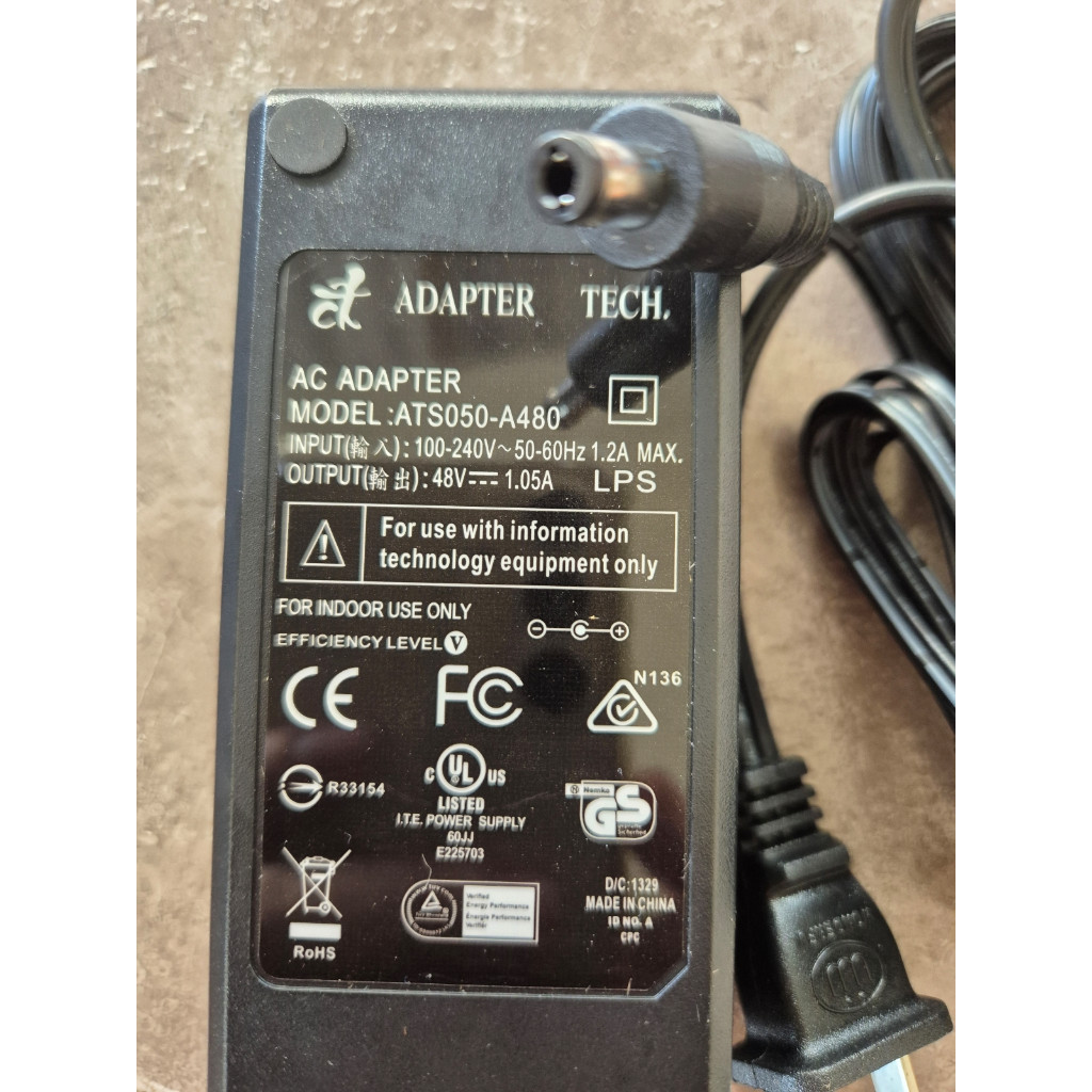 Adapter Tech input 100-240V output 48V 1.05A แจ็ค 5.5x2.5mm.