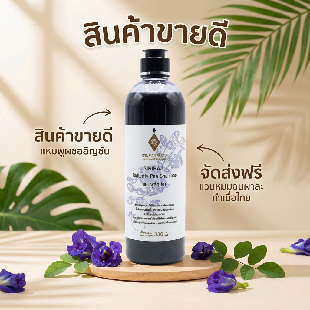 ศิริราช อายุรเวท แชมพูอัญชัน Butterfly Pea Shampoo แชมพูสระผม ยาสระผม บำรุงเส้นผม