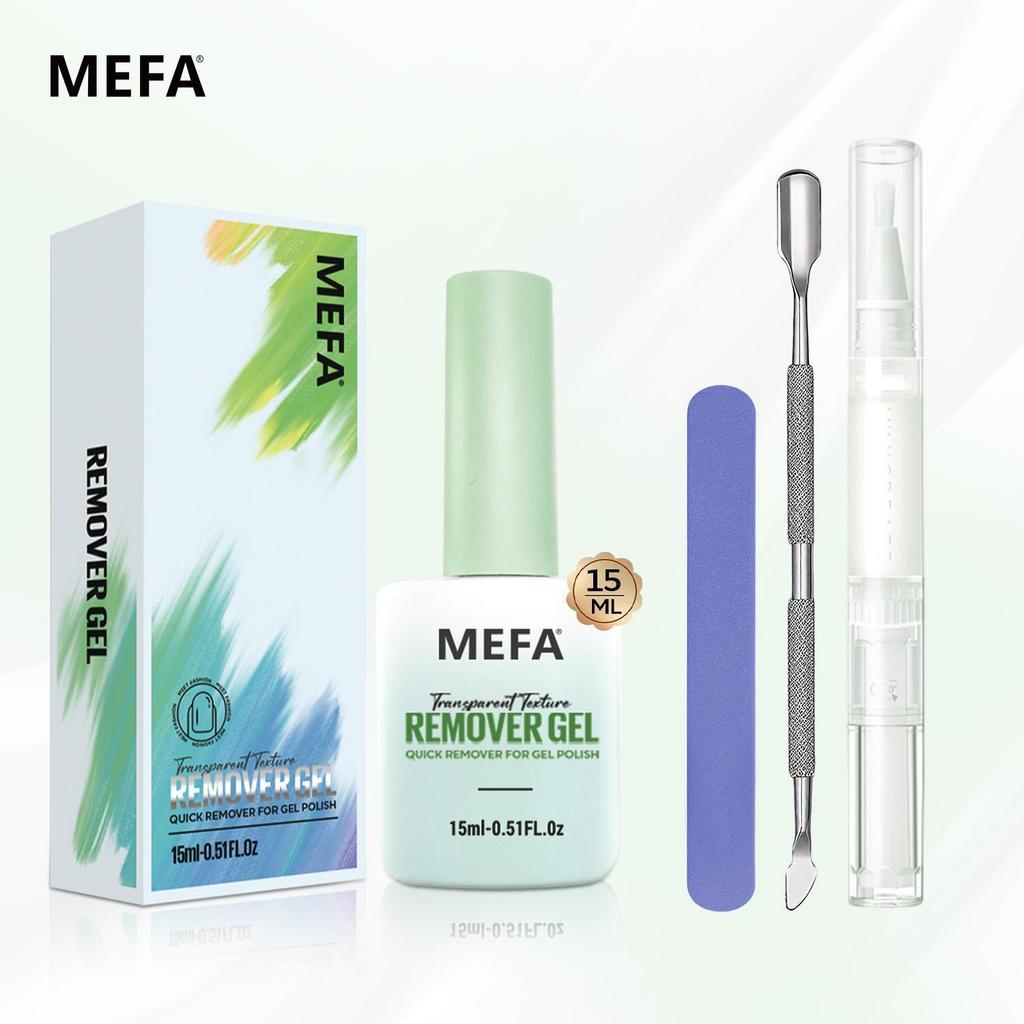 MEFA Magic Remover 15ml ชุดถอดเจล พร้อมปากกาบำรุง ที่ดันหนัง ตะไบ ถอดง่ายไม่ต้องห่อฟอยล์