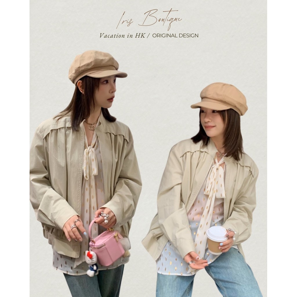 Vacation in HK |Original Design IRIS BOUTIQUE 26 ss IJYK77_Beige Gray Casual Diary Zip-Up Jacket แจ็