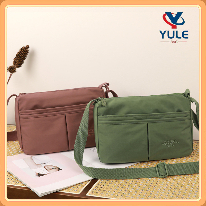 YULE10 สีไนลอนกันน้ํากระเป๋าสะพายข้างผู้หญิง-320g น้ําหนักเบา Multi-Compartment Travel Crossbody Bag Anti-theft