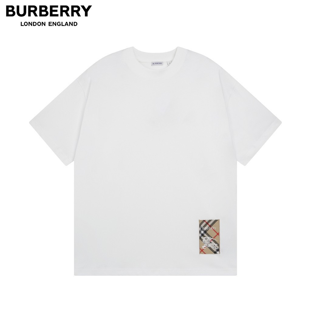BURRRY T-Shirt ชายและหญิง พิมพ์ลาย คอรอบ แขนสั้น ออกแบบเรียบหรู สไตล์คนมีอิทธิพล แบบฉบับการร่วมแบรนด