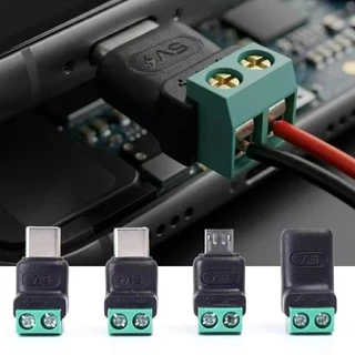 อะแดปเตอร์เทอร์มินัล USB C ถึง 2Pin - สกรู 5V ปลั๊กไร้บัดกรี - บล็อกเทอร์มินัลจีบ 5V - ขั้วต่อการชาร์จการถ่ายโอนข้อมูลสีเขียว - หัวการเชื่อมต่อที่รวดเร็วของโทรศัพท์มือถือ