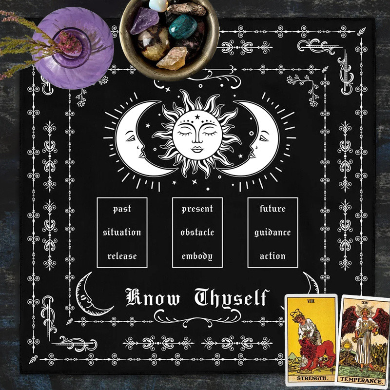 Know Thyself Tarot Spread ผ้าไพ่ทาโรต์ sun moon Spread Tarot ผ้าแท่นบูชา Alter แม่มดตกแต่งบ้าน