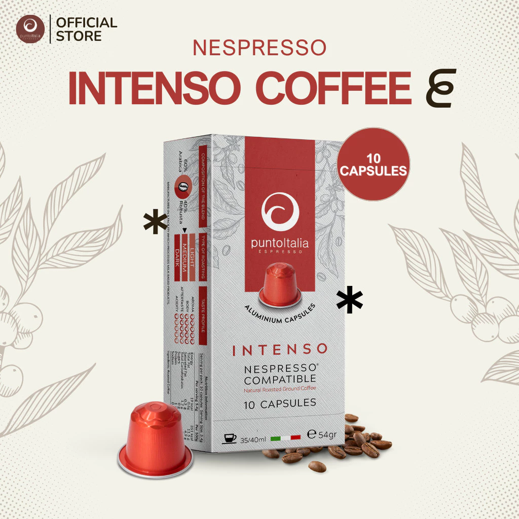 กาแฟแคปซูล INTENSO อาราบิก้า 60% สำหรับเครื่อง Nespresso® (10 แคปซูล) (PUNTO ITALIA ESPRESSO BRAND)