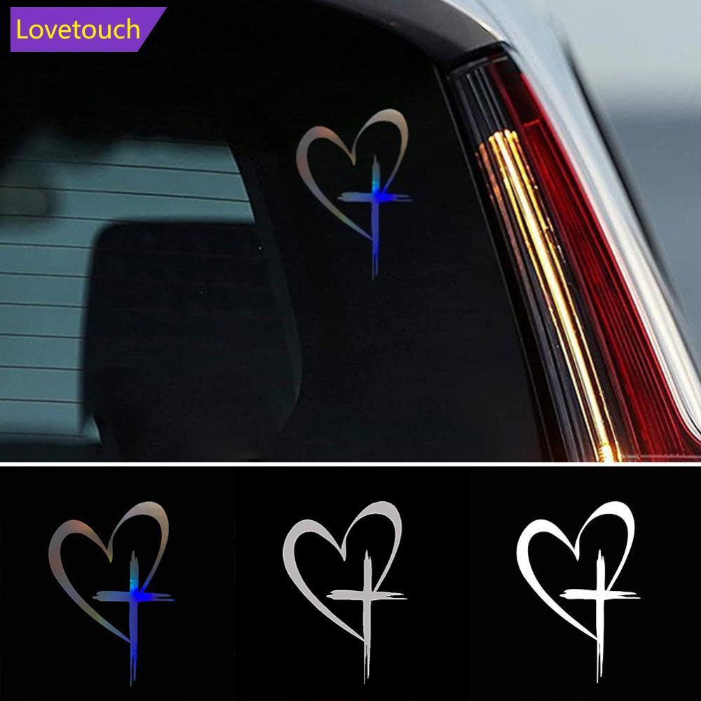 LOVETOUCH รถ Reflection สติกเกอร์หัวใจ Cross Design กันน้ําที่ถอดออกได้ Decal สําหรับหน้าต่างด้านหลั