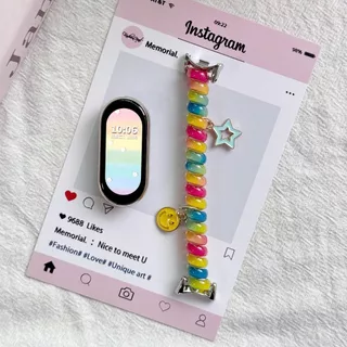 สายรัดผมรูปสายโทรศัพท์น่ารักสำหรับ Xiaomi Mi Band 10/9/8/7/6/5/4/3 รุ่น NFC เซรามิก สายรัดยางยืดแบบเกลียวสำหรับเปลี่ยนรัดข้อมือ