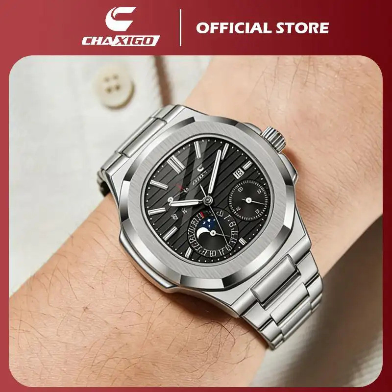 ชาซิโก นาฬิกาผู้ชายหรูหราธุรกิจกีฬาสแควร์กันน้ําวันที่เรืองแสงสแตนเลสนาฬิกาผู้ชายสบาย ๆ 7537 10songkran