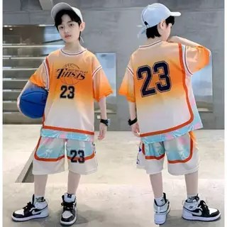 ชุดบาสเกตบอลแขนสั้น ชุดกีฬาเด็กสไตล์ใหม่ แฟชั่นชุดลําลอง ใส่สบาย