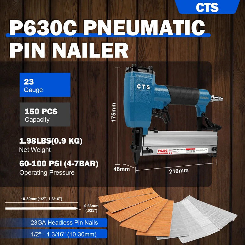 Pneumatic P630C 23 Gauge Headless Pin Nailer รับเล็บ 10-30 มม. Pin Nail Gun สําหรับเฟอร์นิเจอร์
