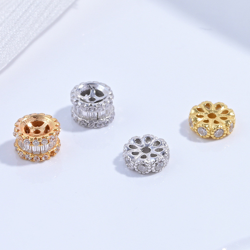 S925 เงิน 6mmT สแควร์เกียร์กลีบ Spacer ลูกปัด DIY สร้อยข้อมือสร้อยคอล้อแบนลูกปัดวัสดุ SZ83