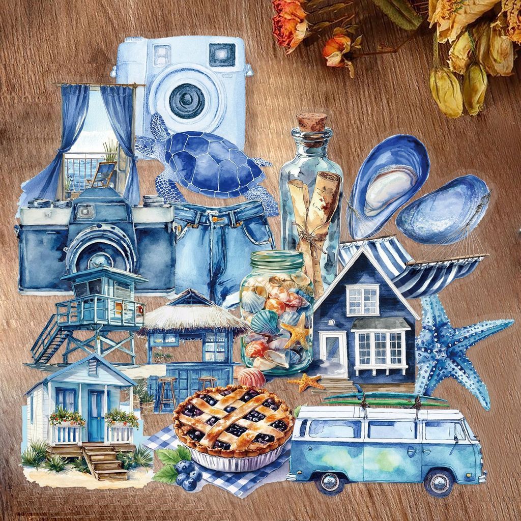 Blue Beach Sticker สติกเกอร์หาดทรายสีฟ้า 50ชิ้น วัสดุ PET ใส กันน้ำ สไตล์มินิมอล ตกแต่งน่ารัก ราคา ถูกที่สุด ดีลบีเคเค แกลเลอรีภาพที่ 2
