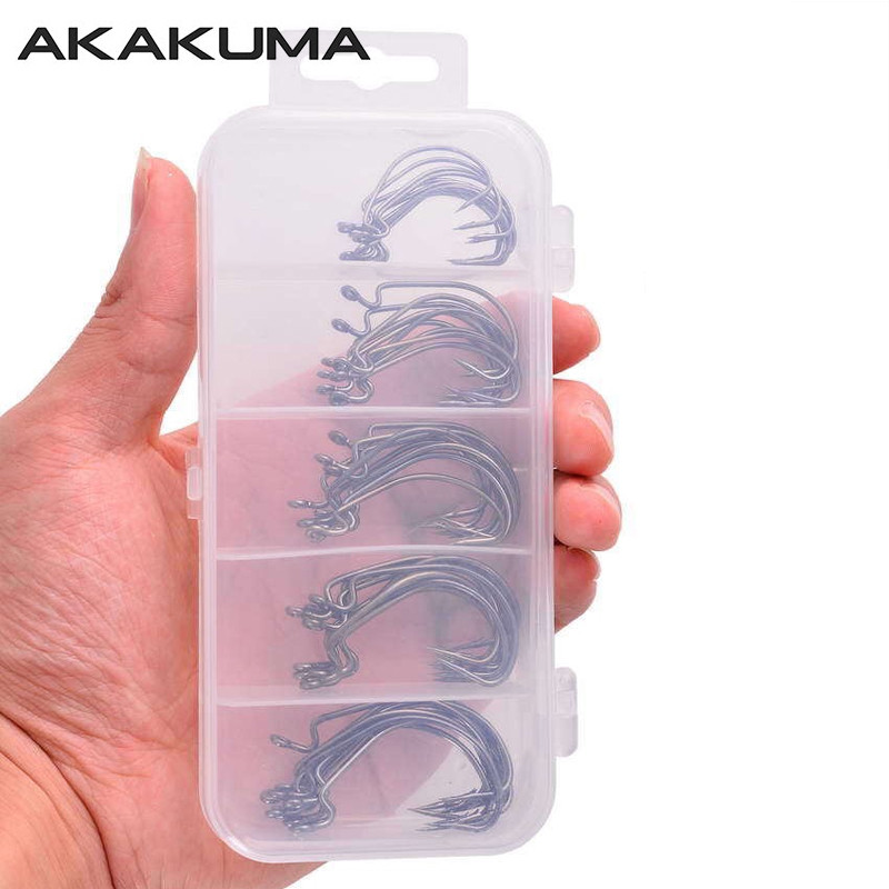 Sharp Fishing Hooks 50Pcs/Box Crank Hooks Multi Sized High Carbon Steel Fishing Hooks For Soft Worm 