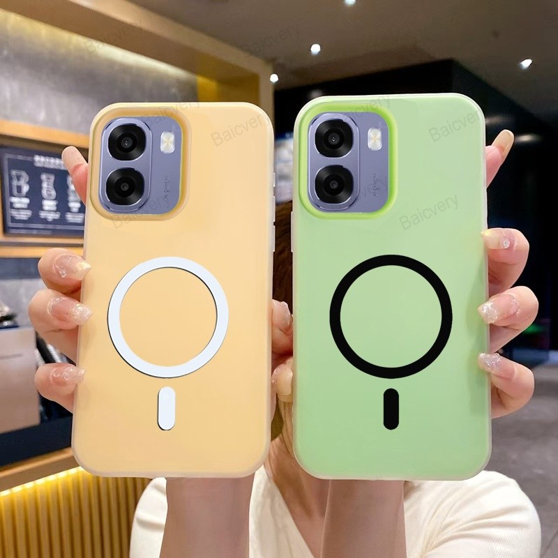 Double Layer สําหรับ OPPO A6 A6X 5G สีลูกกวาด Frosted ฝาครอบป้องกันสําหรับ A6T A6S 4G พร้อมสติกเกอร์แม่เหล็ก
