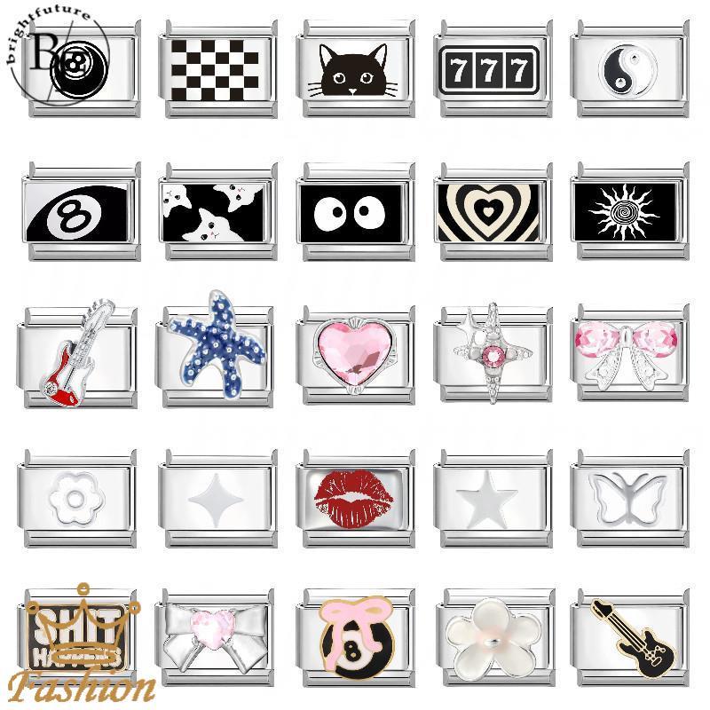 สร้อยข้อมือสแตนเลสสไตล์วินเทจ ขนาด 9 มิลลิเมตร อิตาลี 8 ลูก เสน่ห์และบุคลิกภาพแบบย้อนยุค