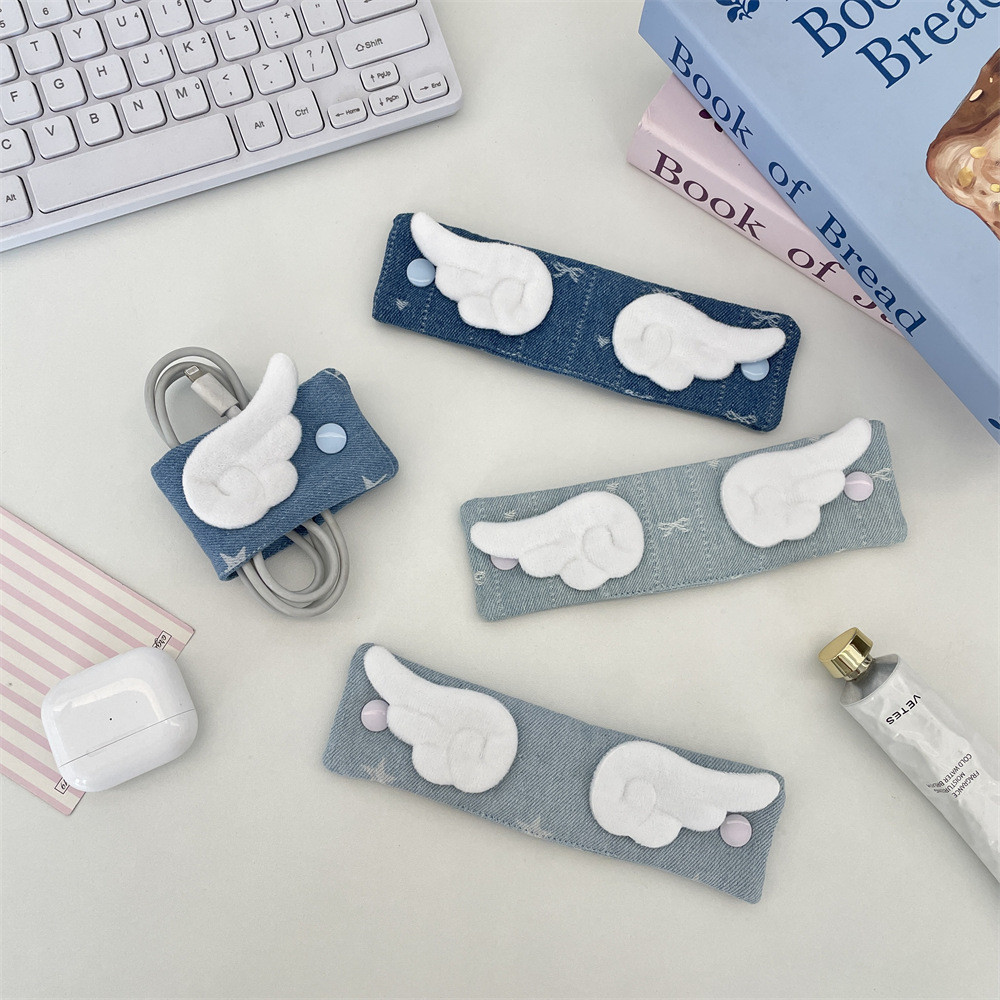 Denim Art Data Cable Storage/Cable Reel/สายหูฟัง Tidy-up Buckle/Sequin Star สายชาร์จ Storage