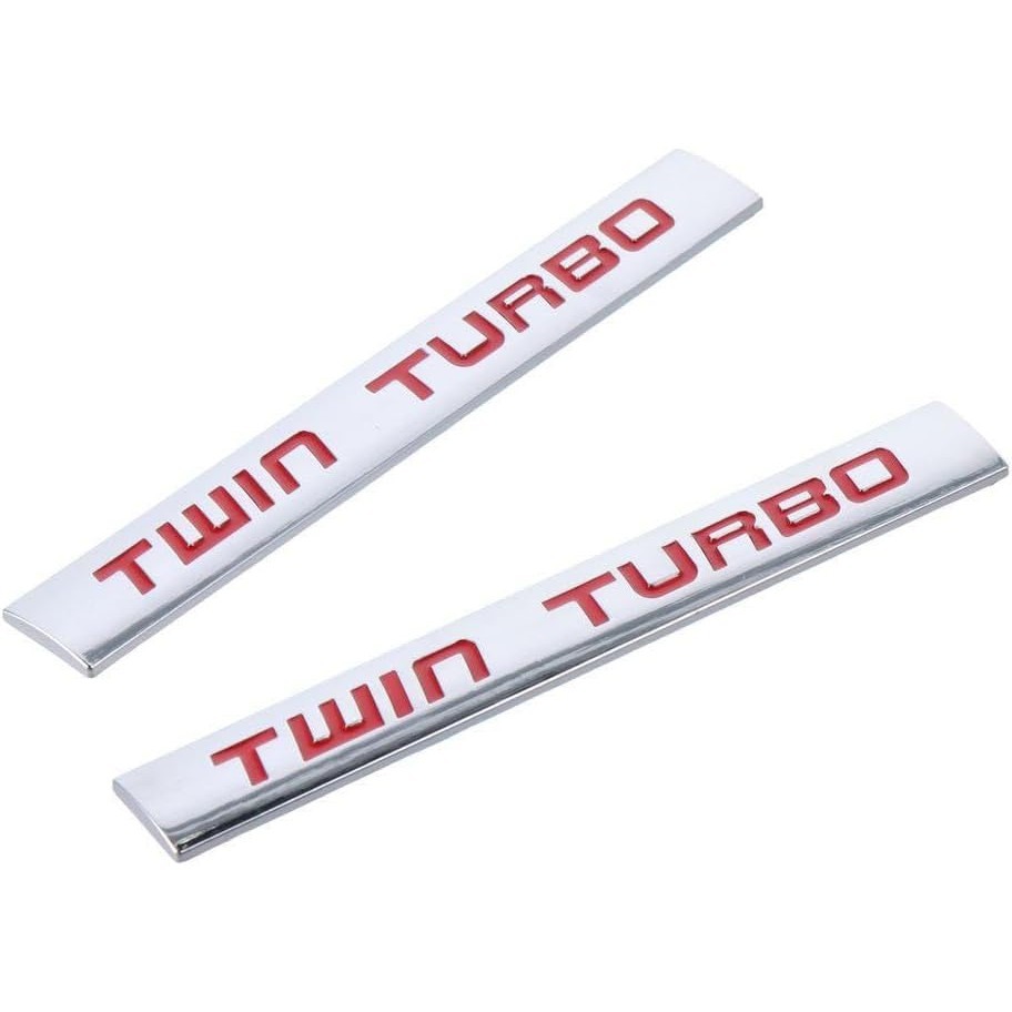 BYOBYO 2 ชิ้น 3D Twin Turbo Emblem โลหะโลโก้ป้ายสัญลักษณ์รถ 5.83 * 0.79 นิ้วรถ Fender Trunk Decal สต