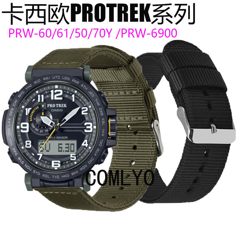 เหมาะสําหรับ Casio PROTREK Series สายนาฬิกา PRW-6900 สายนาฬิกาไนลอน Breathable กีฬา PRW-60
