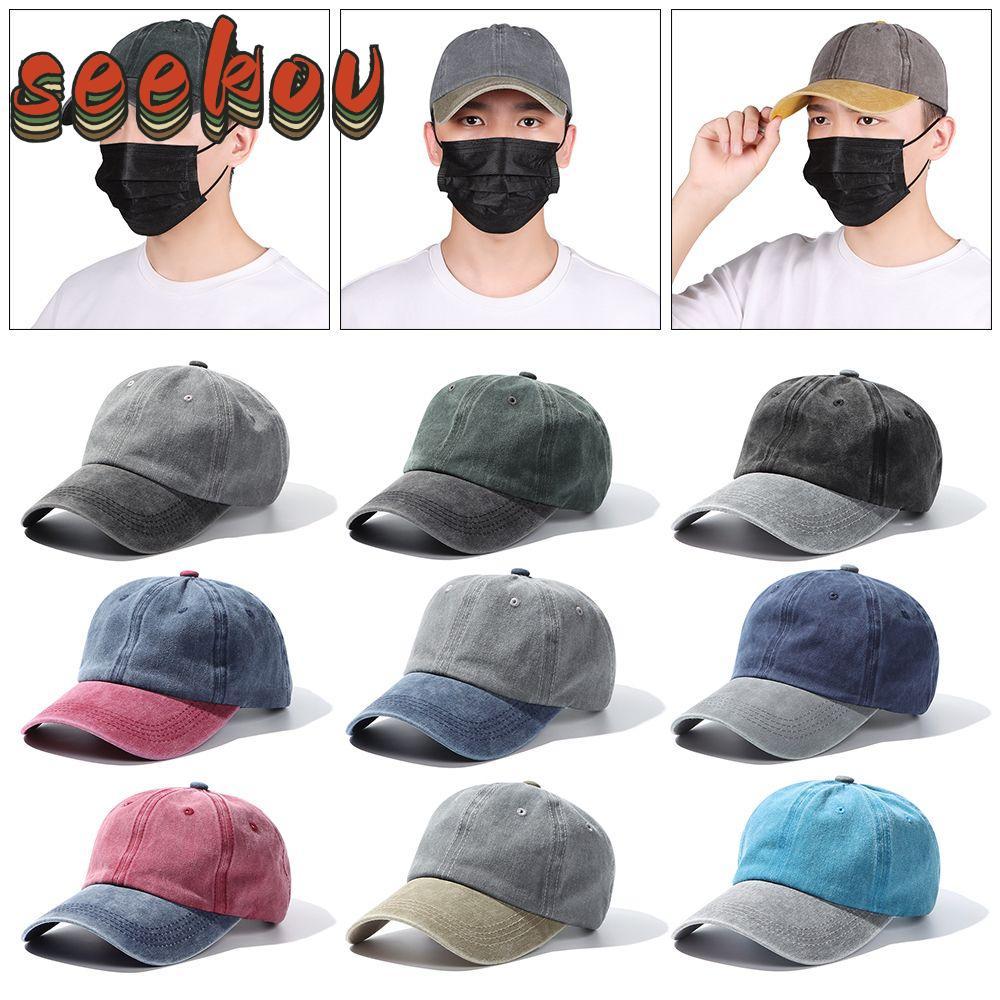 SEKOV Distressed Faded Caps แฟชั่นปรับ Vintage WASHED DENIM Cap
