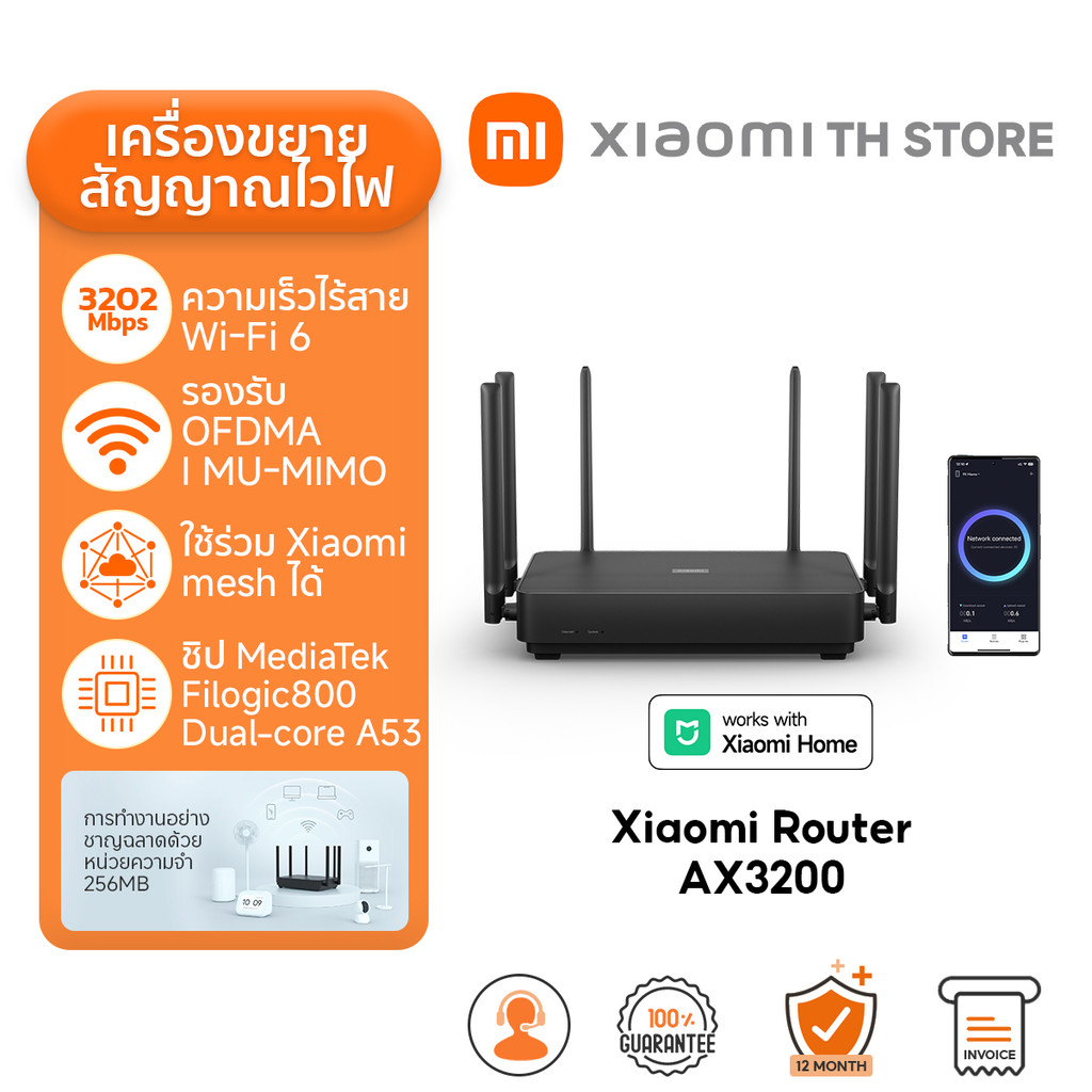 Xiaomi Router AX3200  เราเตอร์ I OFDMA การส่งข้อมูลหลายอุปกรณ์ I Wi-Fi 6 ความเร็วสูง 3202Mbps I รองร